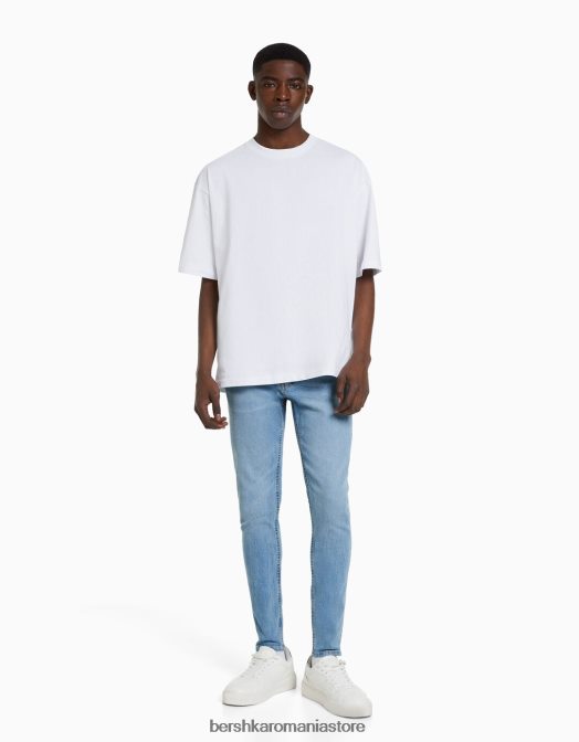 Bershka bărbați blugi super skinny albastru deschis Z86D3149 îmbrăcăminte