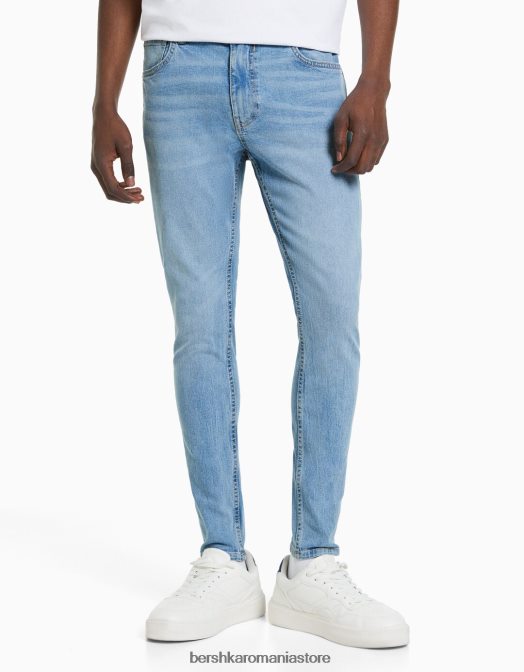 Bershka bărbați blugi super skinny albastru deschis Z86D3149 îmbrăcăminte