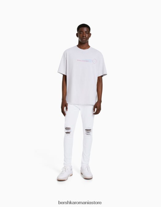 Bershka bărbați blugi super skinny rupti alb Z86D3184 îmbrăcăminte