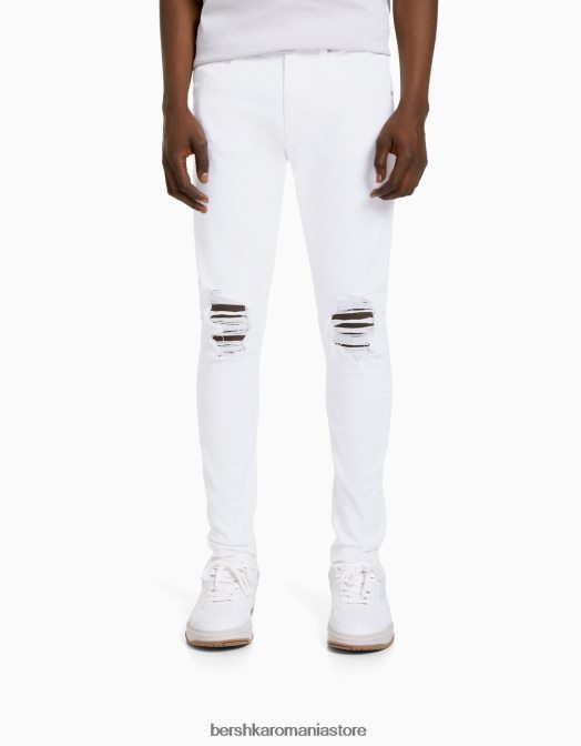 Bershka bărbați blugi super skinny rupti alb Z86D3184 îmbrăcăminte