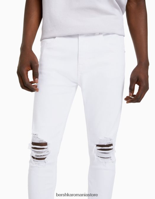 Bershka bărbați blugi super skinny rupti alb Z86D3184 îmbrăcăminte