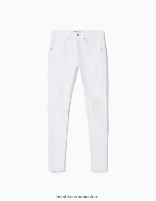Bershka bărbați blugi super skinny rupti alb Z86D3184 îmbrăcăminte