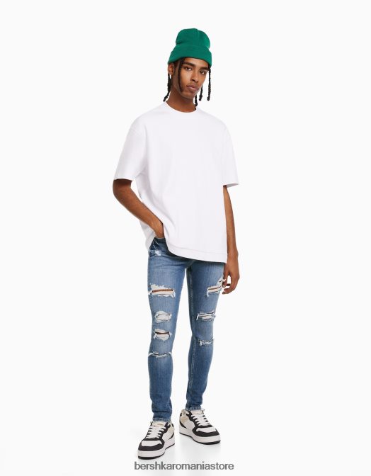 Bershka bărbați blugi super skinny rupti albastru Z86D3189 îmbrăcăminte