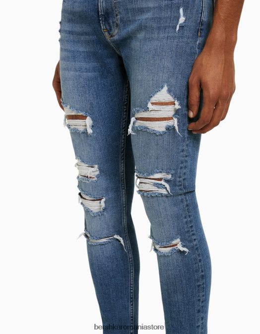 Bershka bărbați blugi super skinny rupti albastru Z86D3189 îmbrăcăminte