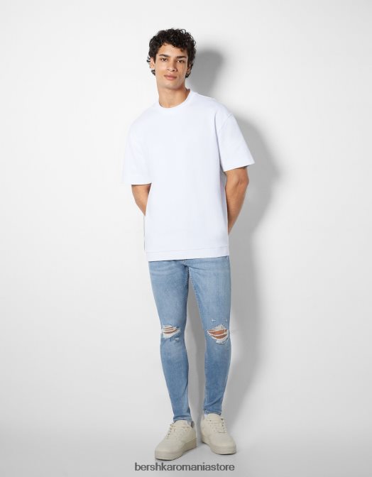 Bershka bărbați blugi super skinny rupti albastru deschis Z86D3167 îmbrăcăminte