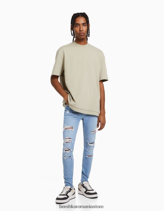 Bershka bărbați blugi super skinny rupti albastru deschis Z86D3191 îmbrăcăminte