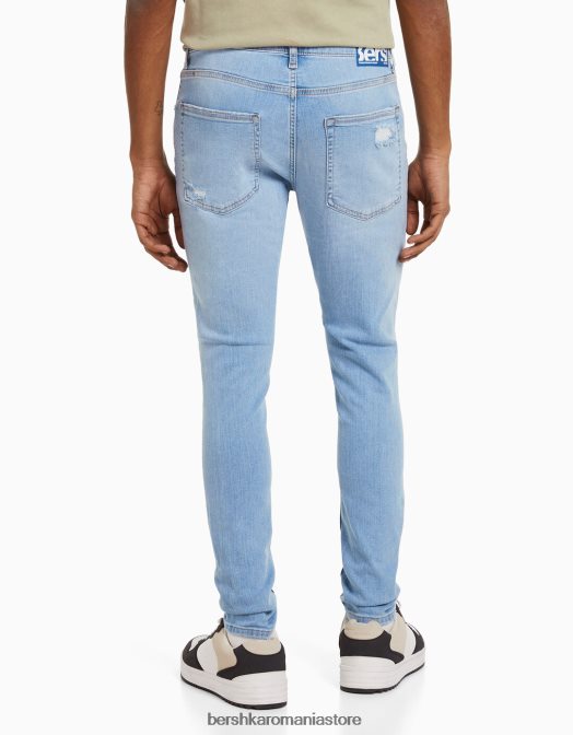 Bershka bărbați blugi super skinny rupti albastru deschis Z86D3191 îmbrăcăminte