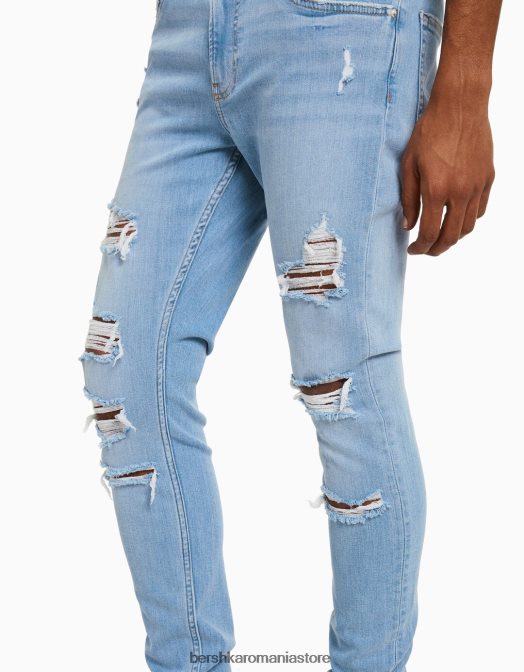 Bershka bărbați blugi super skinny rupti albastru deschis Z86D3191 îmbrăcăminte