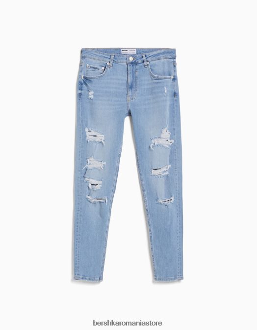 Bershka bărbați blugi super skinny rupti albastru deschis Z86D3191 îmbrăcăminte