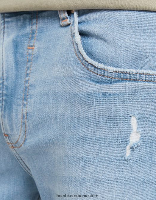 Bershka bărbați blugi super skinny rupti albastru deschis Z86D3191 îmbrăcăminte