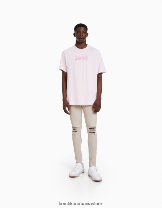 Bershka bărbați blugi super skinny rupti bej Z86D3185 îmbrăcăminte