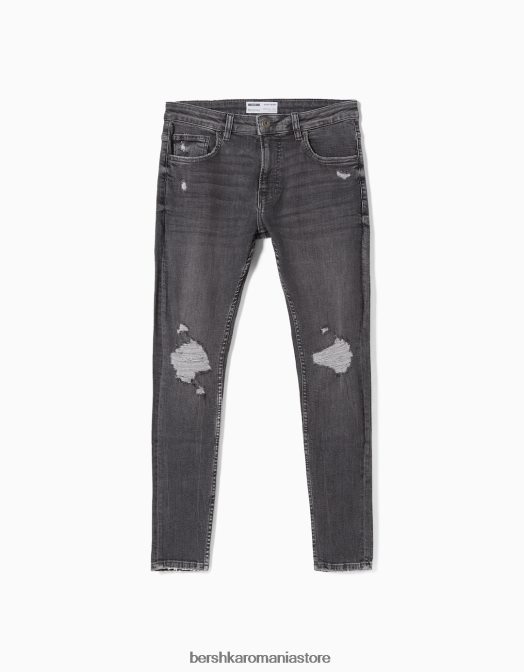 Bershka bărbați blugi super skinny rupti gri inchis Z86D3169 îmbrăcăminte