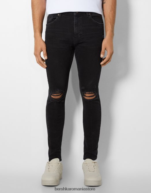 Bershka bărbați blugi super skinny rupti negru Z86D3166 îmbrăcăminte