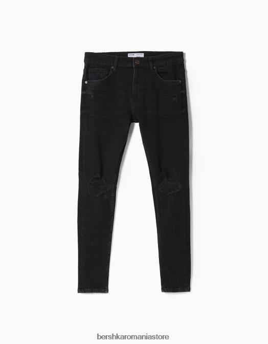 Bershka bărbați blugi super skinny rupti negru Z86D3166 îmbrăcăminte