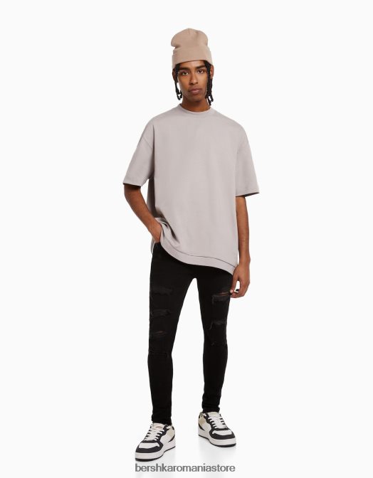 Bershka bărbați blugi super skinny rupti negru Z86D3190 îmbrăcăminte