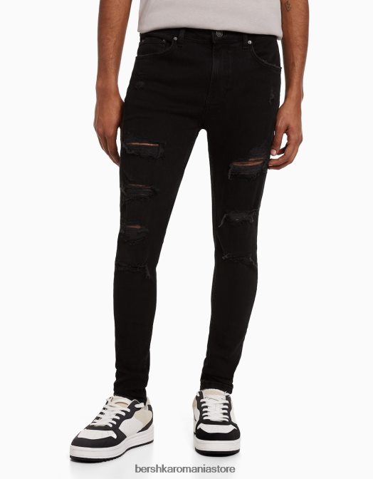 Bershka bărbați blugi super skinny rupti negru Z86D3190 îmbrăcăminte