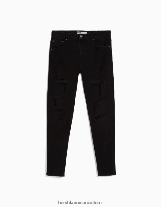 Bershka bărbați blugi super skinny rupti negru Z86D3190 îmbrăcăminte