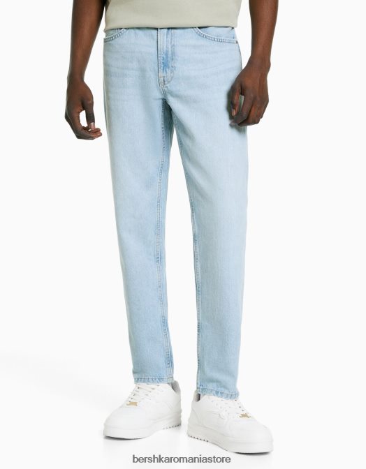 Bershka bărbați blugi vintage cu ajustare dreaptă albastru deschis Z86D3124 îmbrăcăminte