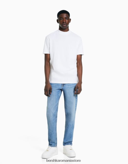 Bershka bărbați blugi vintage cu ajustare dreaptă albastru deschis Z86D3125 îmbrăcăminte