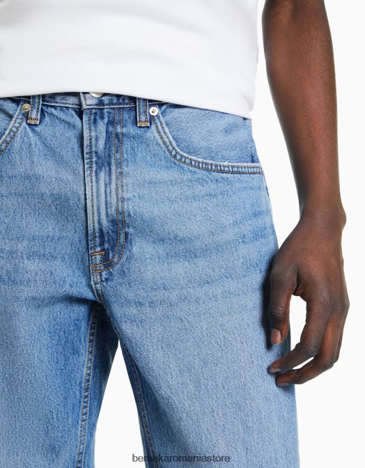 Bershka bărbați blugi vintage cu ajustare dreaptă albastru deschis Z86D3125 îmbrăcăminte