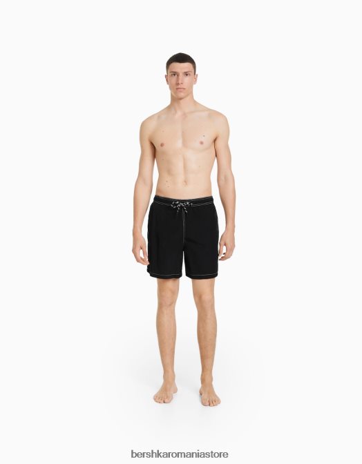 Bershka bărbați pantaloni scurți cu fir de contrast negru Z86D3395 îmbrăcăminte