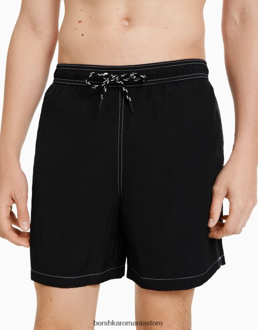 Bershka bărbați pantaloni scurți cu fir de contrast negru Z86D3395 îmbrăcăminte