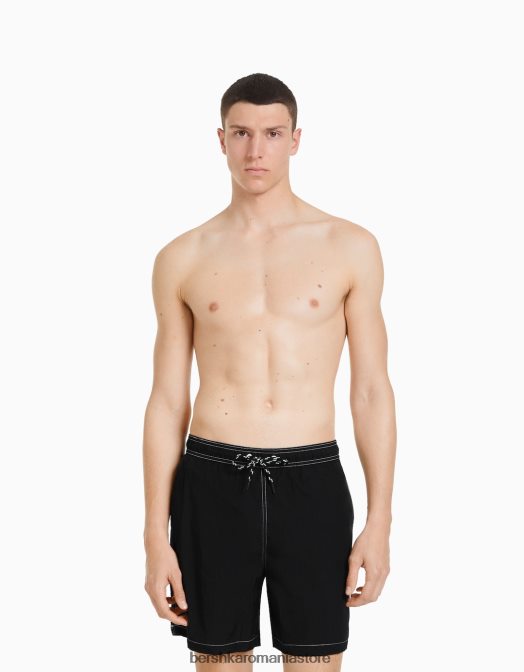 Bershka bărbați pantaloni scurți cu fir de contrast negru Z86D3395 îmbrăcăminte