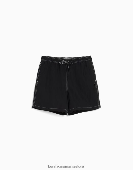 Bershka bărbați pantaloni scurți cu fir de contrast negru Z86D3395 îmbrăcăminte
