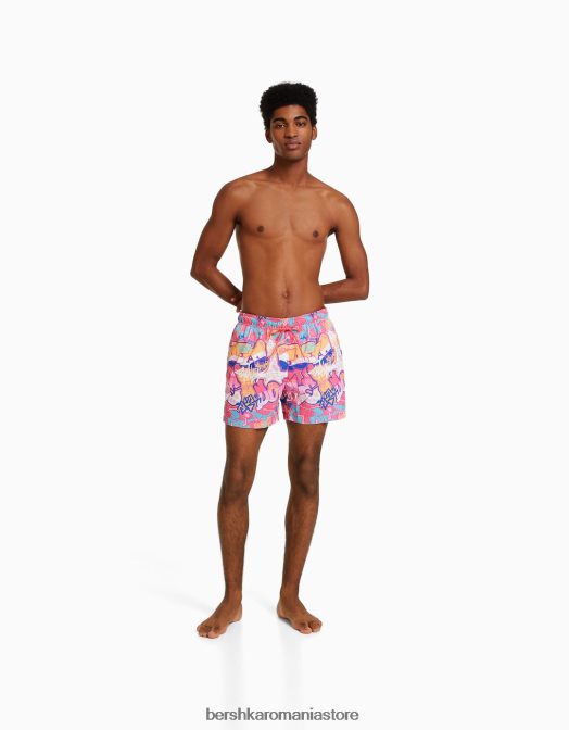 Bershka bărbați pantaloni scurți de bord cu imprimeu graffiti fucsie Z86D3405 îmbrăcăminte