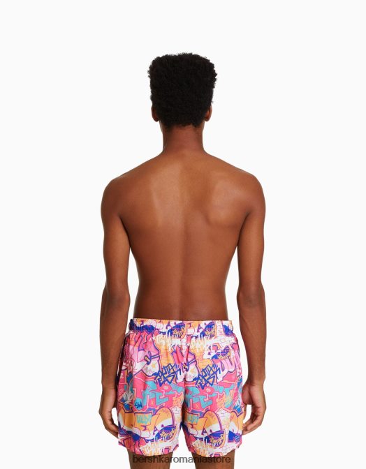 Bershka bărbați pantaloni scurți de bord cu imprimeu graffiti fucsie Z86D3407 îmbrăcăminte