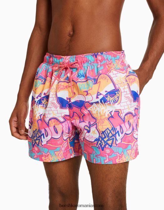 Bershka bărbați pantaloni scurți de bord cu imprimeu graffiti fucsie Z86D3407 îmbrăcăminte