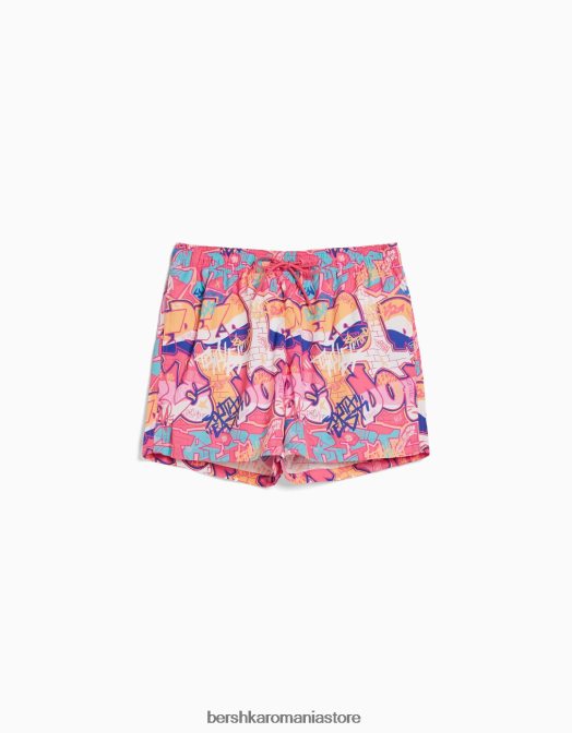 Bershka bărbați pantaloni scurți de bord cu imprimeu graffiti fucsie Z86D3407 îmbrăcăminte