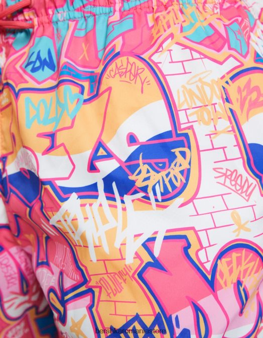 Bershka bărbați pantaloni scurți de bord cu imprimeu graffiti fucsie Z86D3407 îmbrăcăminte