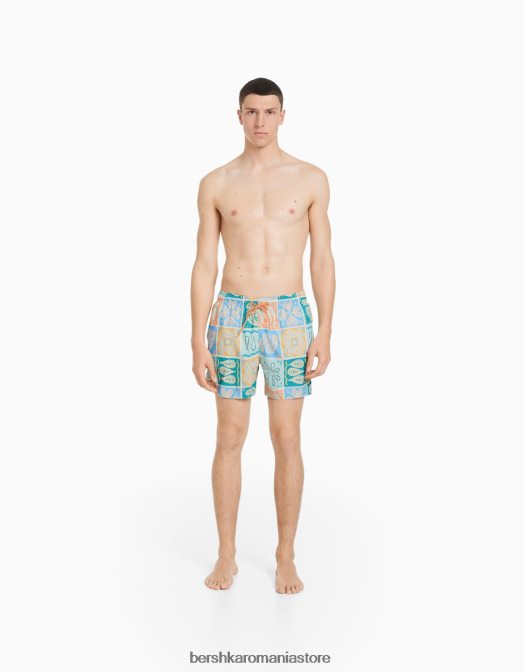 Bershka bărbați pantaloni scurți de bord cu imprimeu paisley albastru Z86D3396 îmbrăcăminte