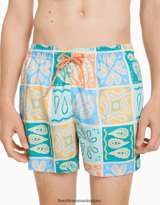 Bershka bărbați pantaloni scurți de bord cu imprimeu paisley albastru Z86D3396 îmbrăcăminte