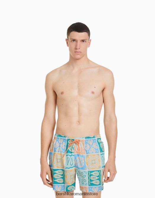 Bershka bărbați pantaloni scurți de bord cu imprimeu paisley albastru Z86D3396 îmbrăcăminte