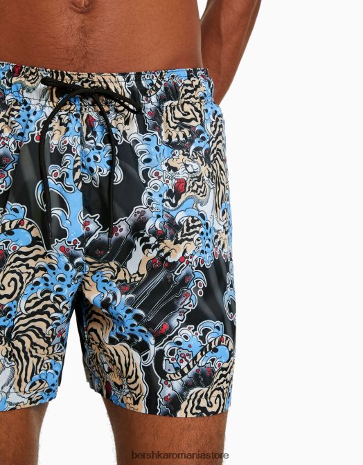 Bershka bărbați pantaloni scurți de bord cu imprimeu tigru negru Z86D3406 îmbrăcăminte