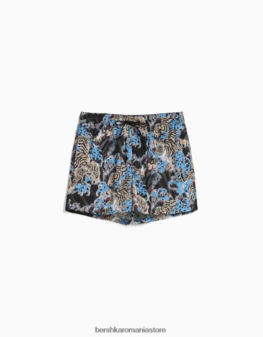 Bershka bărbați pantaloni scurți de bord cu imprimeu tigru negru Z86D3406 îmbrăcăminte