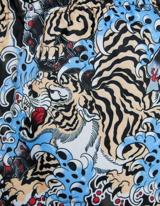 Bershka bărbați pantaloni scurți de bord cu imprimeu tigru negru Z86D3406 îmbrăcăminte