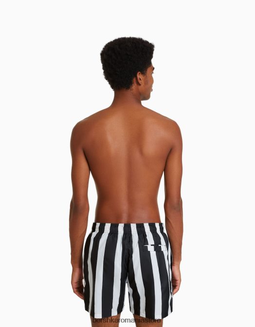 Bershka bărbați pantaloni scurți de bord în dungi alb Z86D3403 îmbrăcăminte