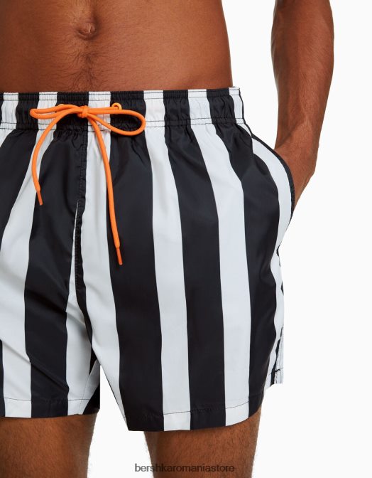 Bershka bărbați pantaloni scurți de bord în dungi alb Z86D3403 îmbrăcăminte