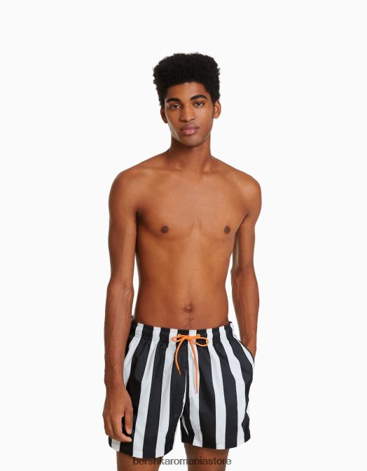 Bershka bărbați pantaloni scurți de bord în dungi alb Z86D3403 îmbrăcăminte