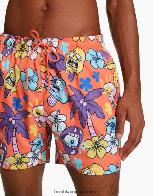 Bershka bărbați pantaloni scurți imprimați portocale Z86D3387 îmbrăcăminte