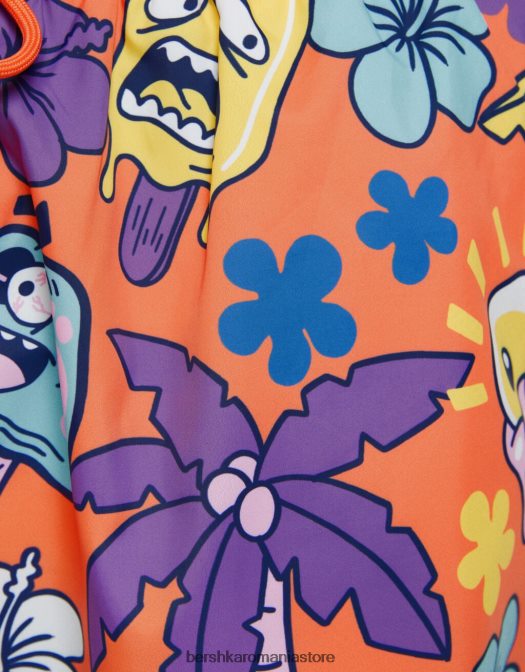 Bershka bărbați pantaloni scurți imprimați portocale Z86D3387 îmbrăcăminte