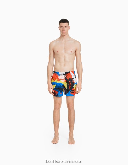 Bershka bărbați pantaloni scurți imprimați portocale Z86D3397 îmbrăcăminte