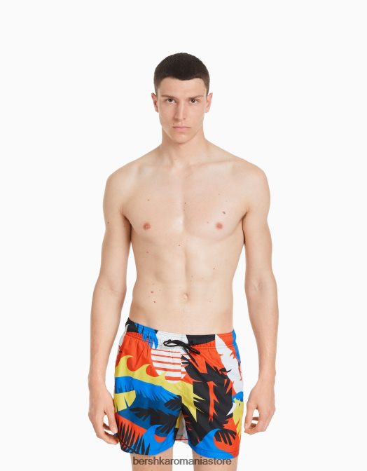 Bershka bărbați pantaloni scurți imprimați portocale Z86D3397 îmbrăcăminte