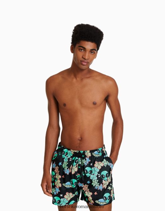 Bershka bărbați pantaloni scurți imprimați turcoaz Z86D3388 îmbrăcăminte