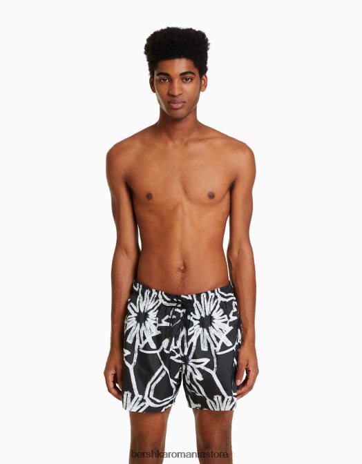 Bershka bărbați trunchi de baie cu imprimeu floral alb Z86D3402 îmbrăcăminte