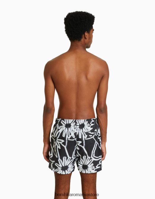 Bershka bărbați trunchi de baie cu imprimeu floral alb Z86D3404 îmbrăcăminte