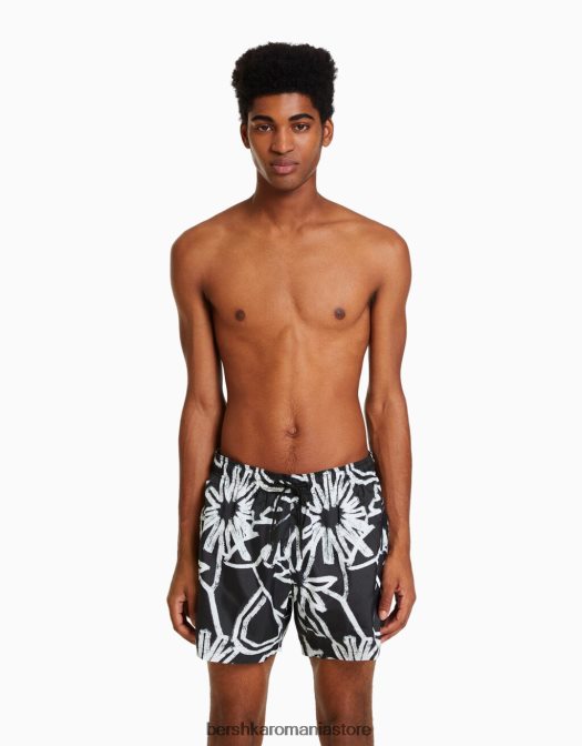 Bershka bărbați trunchi de baie cu imprimeu floral alb Z86D3404 îmbrăcăminte